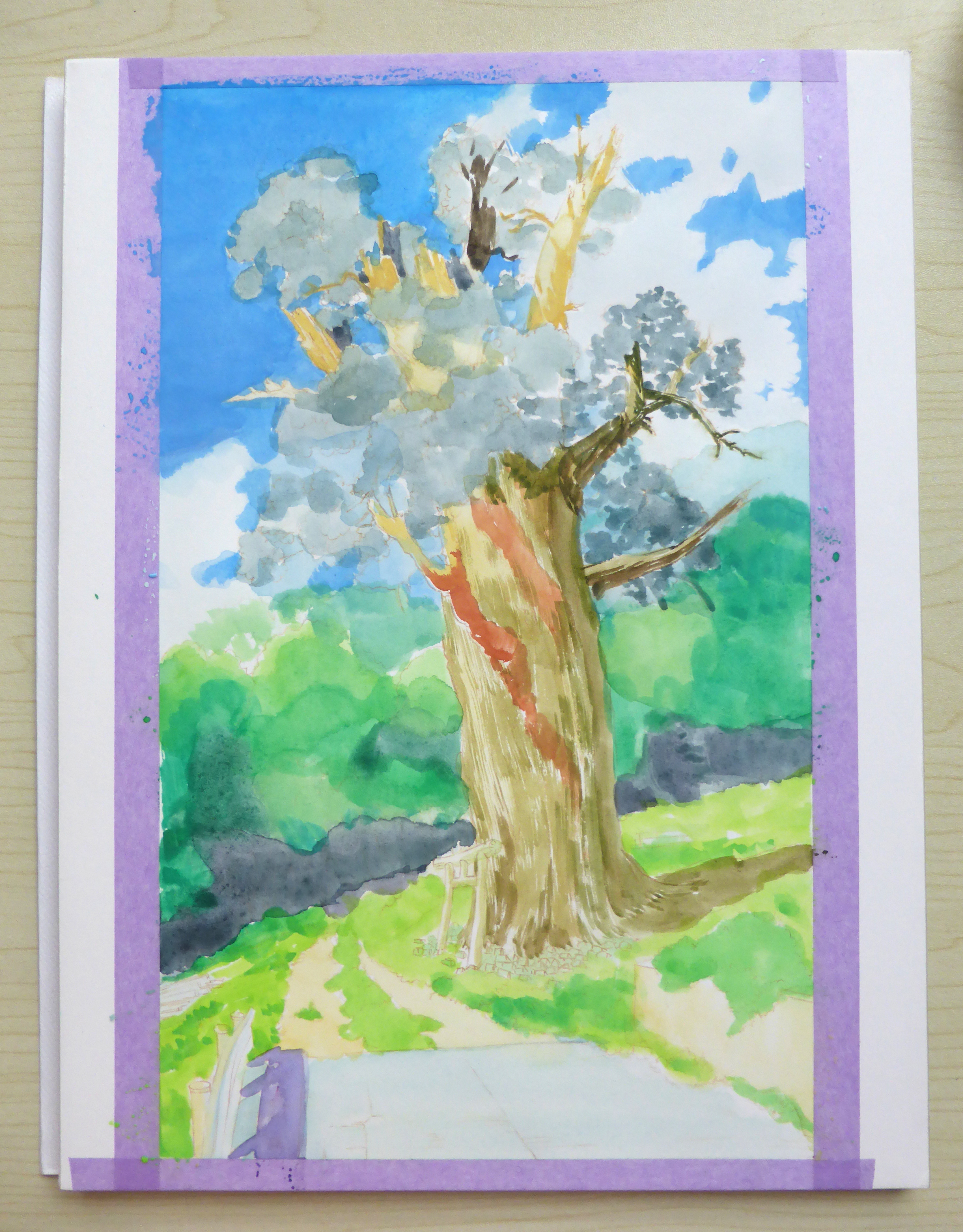 【不透明水彩——树】宫崎骏动画场景