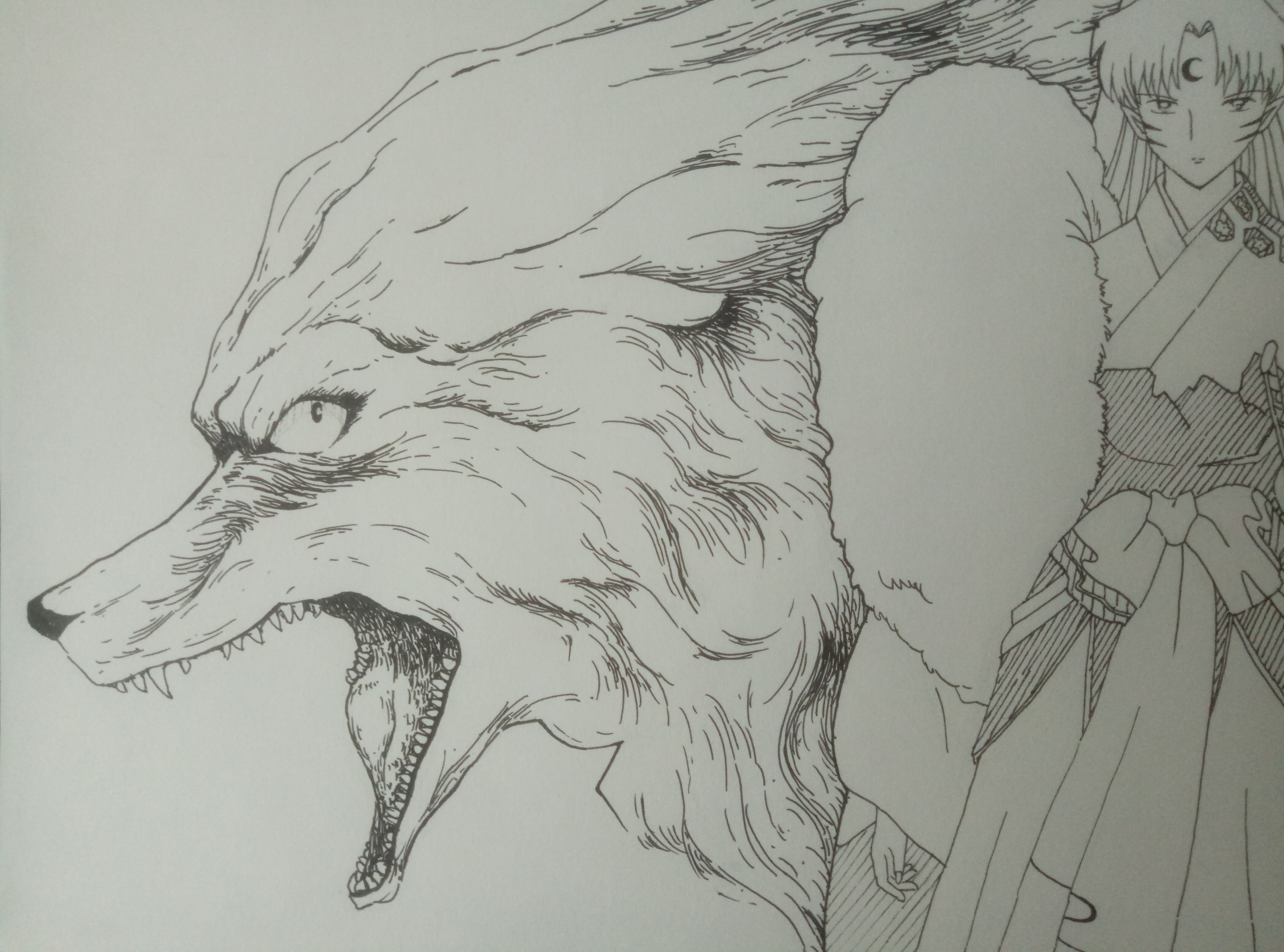 杀生丸黑白钢笔画-来自犬夜叉