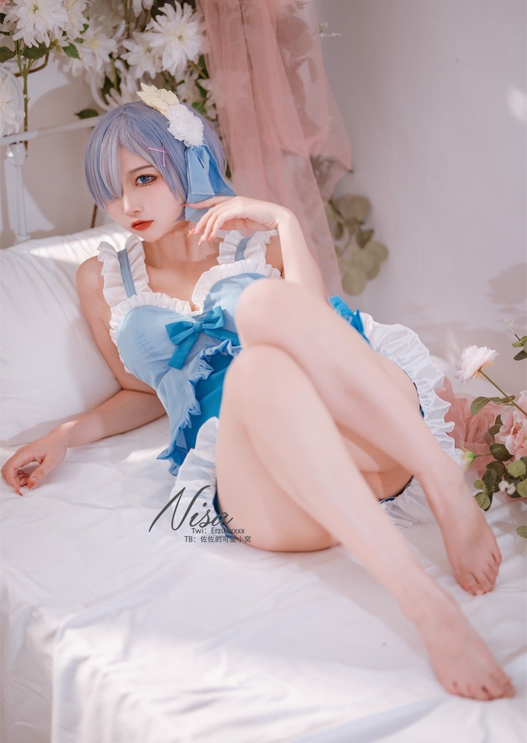 二佐Nisa蕾姆蓝色女仆CosPlay8