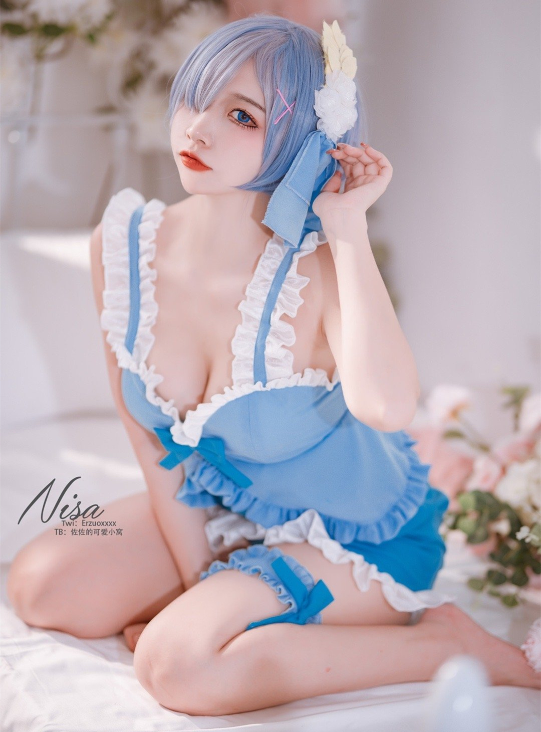 二佐Nisa蕾姆蓝色女仆cosplay1