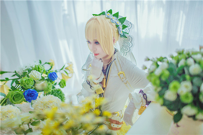 华汐FGO尼禄花嫁满破Cosplay3