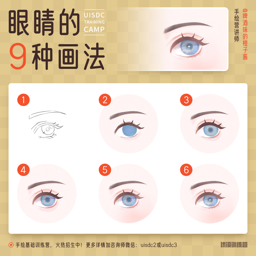 插画教程# @啤酒味的橙子酱 老师教你9种不同眼睛的画法,不会画眼睛