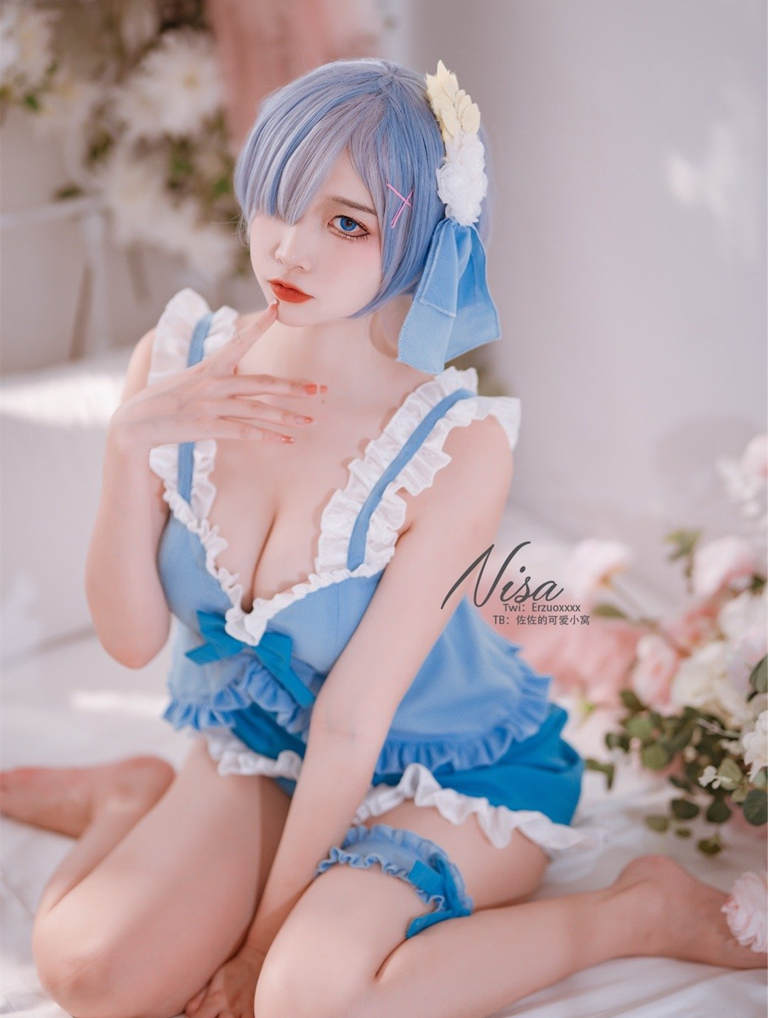 二佐Nisa蕾姆蓝色女仆cosplay3