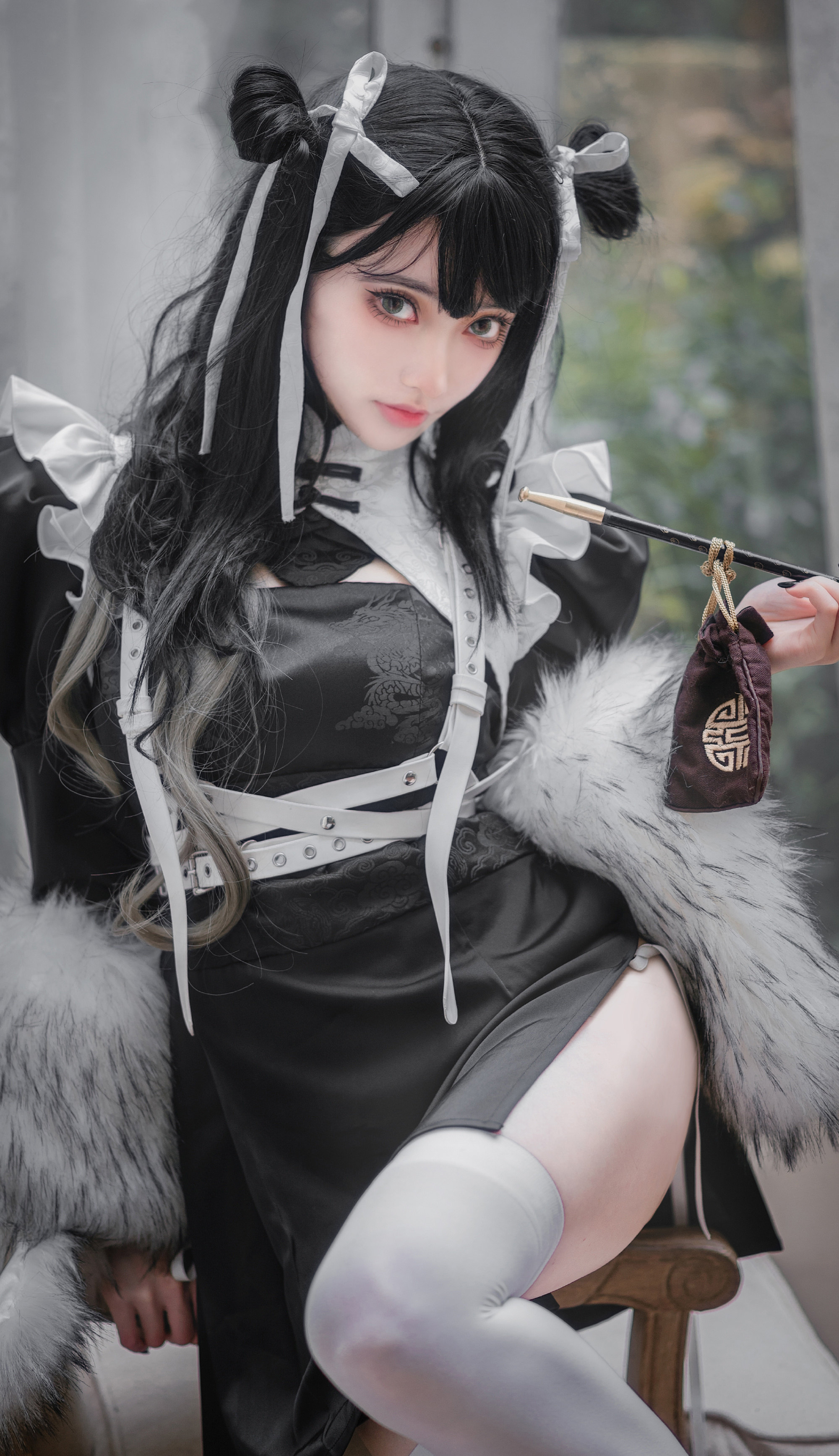 炭烤莉莉黑坂内若玲珑双子黑旗袍cosplay3