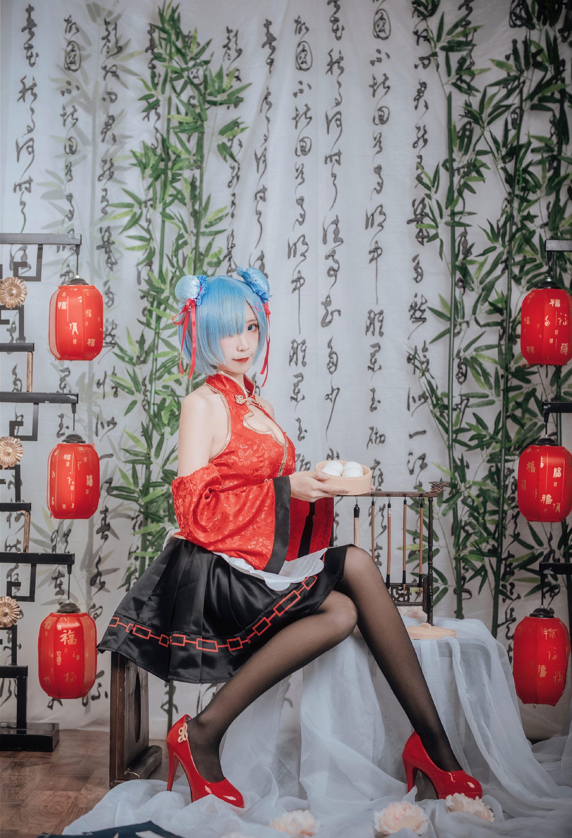 是粽粽子吖蕾姆中国风女仆cosplay7