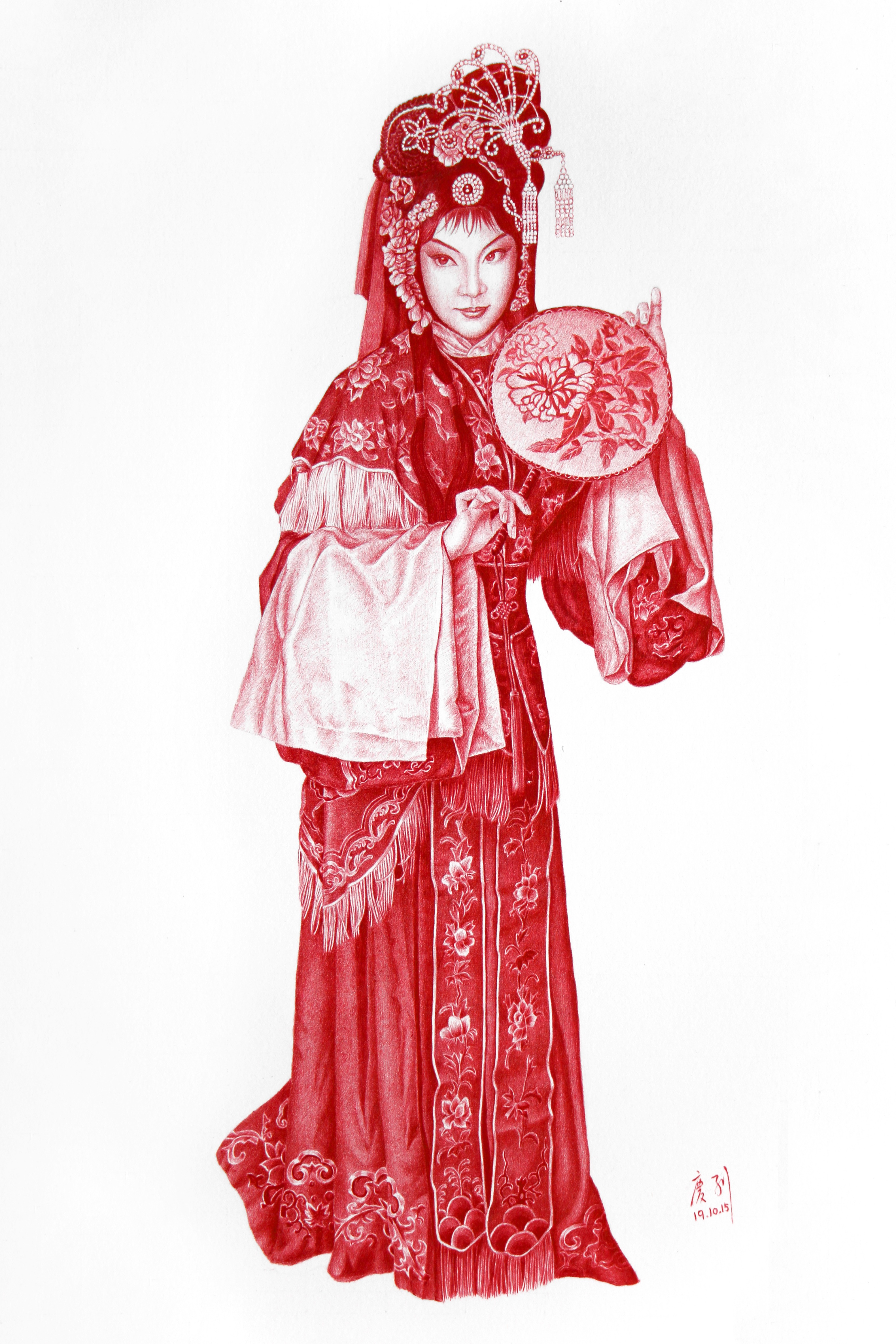 红圆珠笔画 京剧红娘