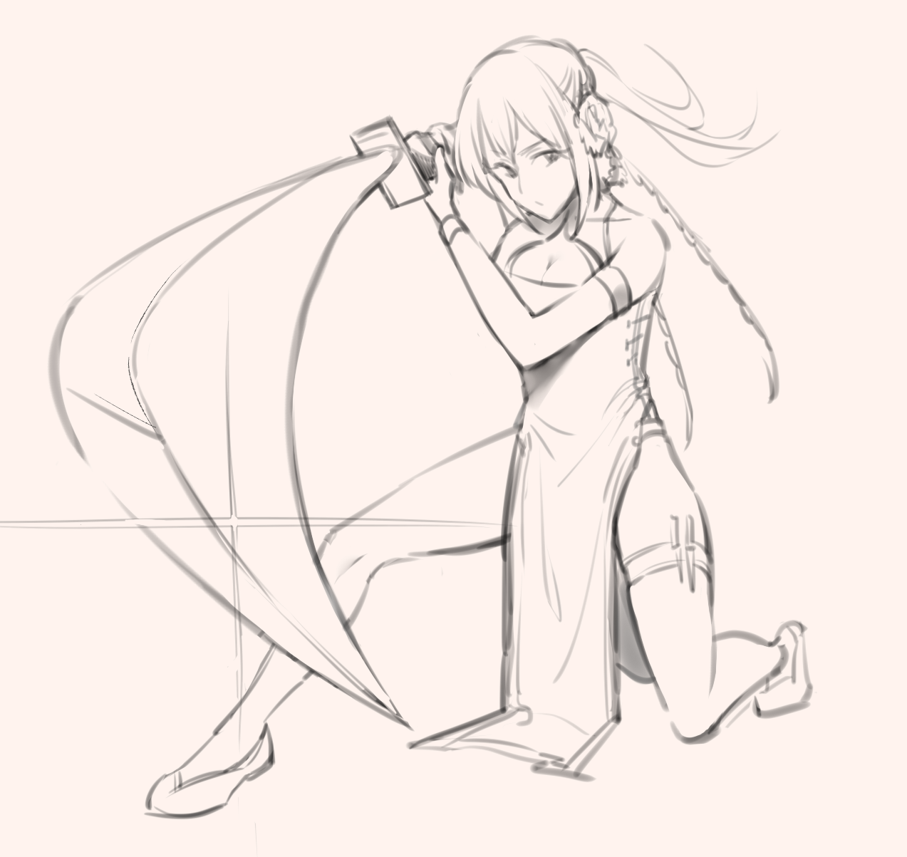 怪物猎人世界#随便想了个太刀侠的姿势,忘记旗袍什么样了( 07_ゝ`)