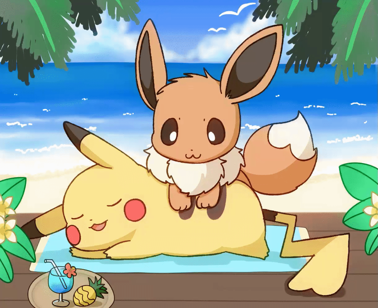 精灵宝可梦# #皮卡丘# #伊布#  温泉度假村  twitter@ralmoff