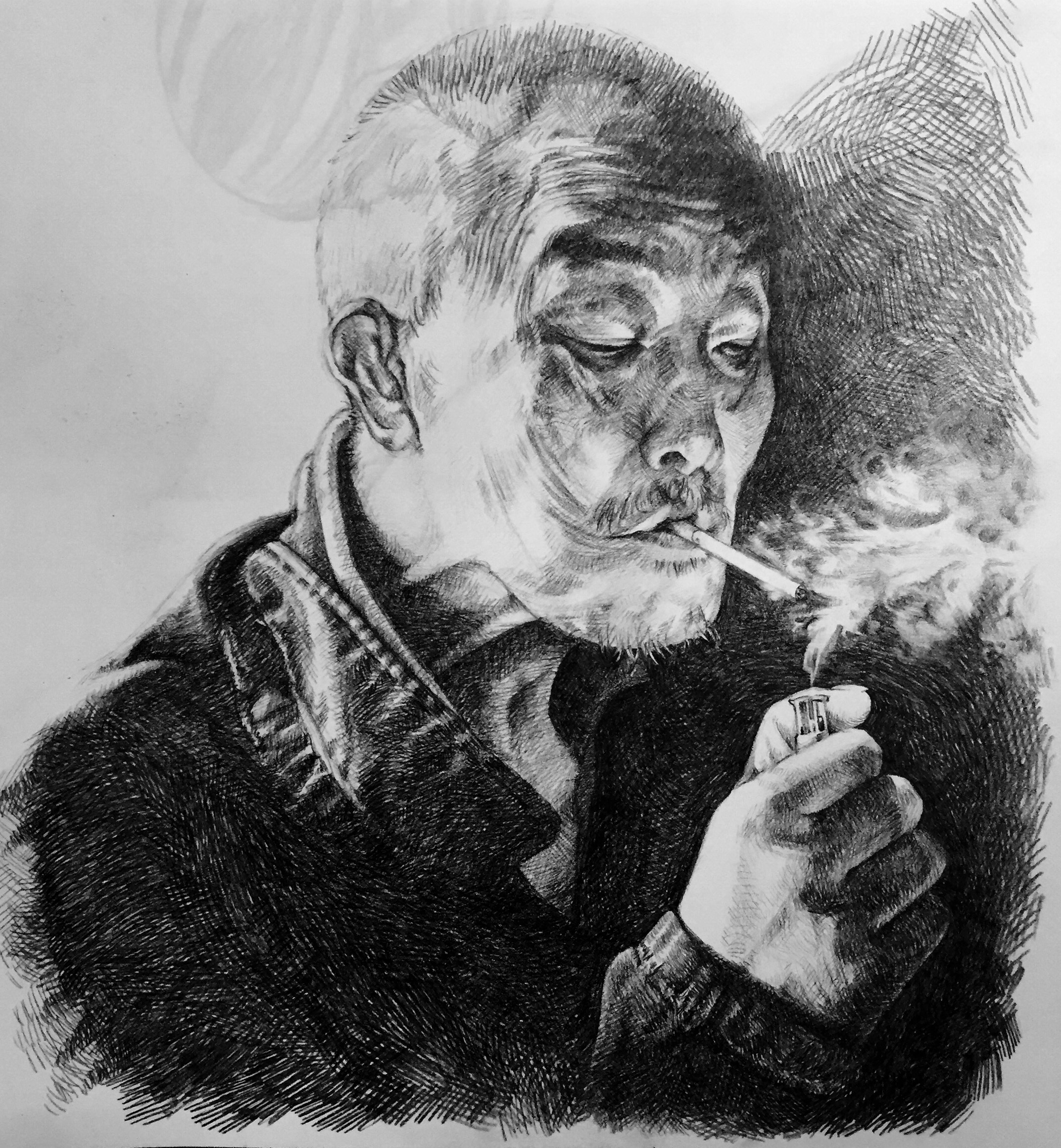 素描抽烟的大叔图片图片