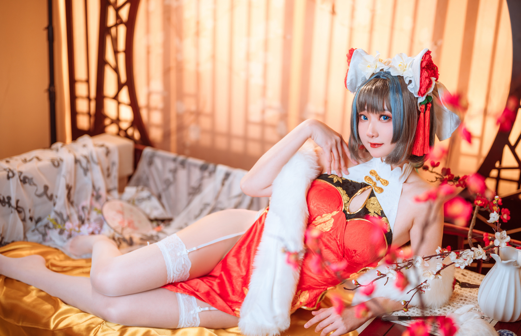 艾瑞碧蓝航线柴郡旗袍CosPlay9