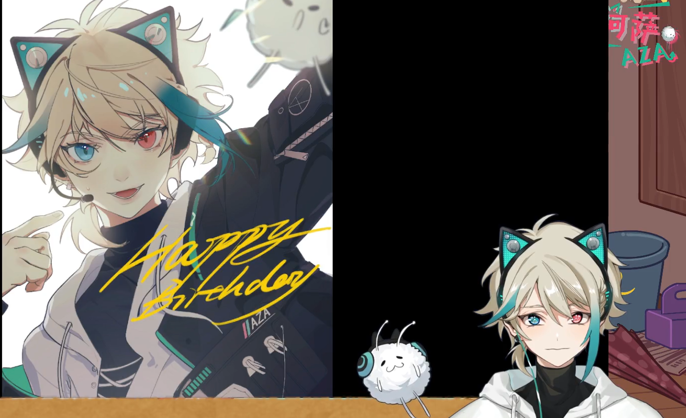 在直播中试图做出fanart帅气表情的绿猫头[阿萨aza_嘻嘻]