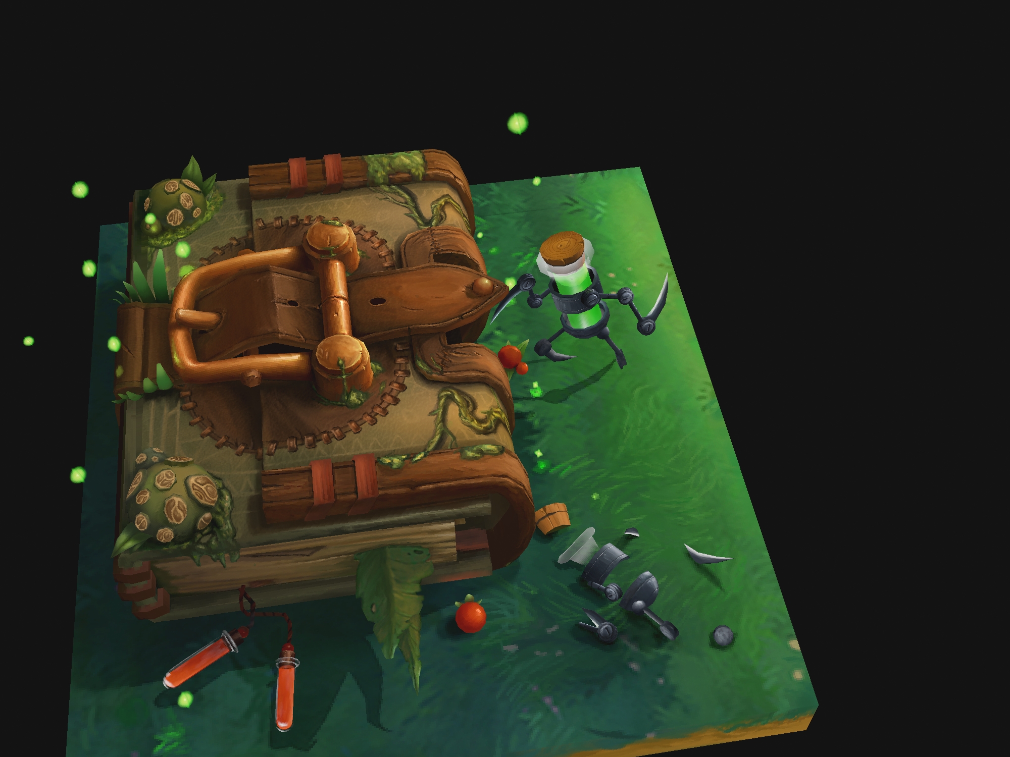 手绘3d场景偷书的小瓶人