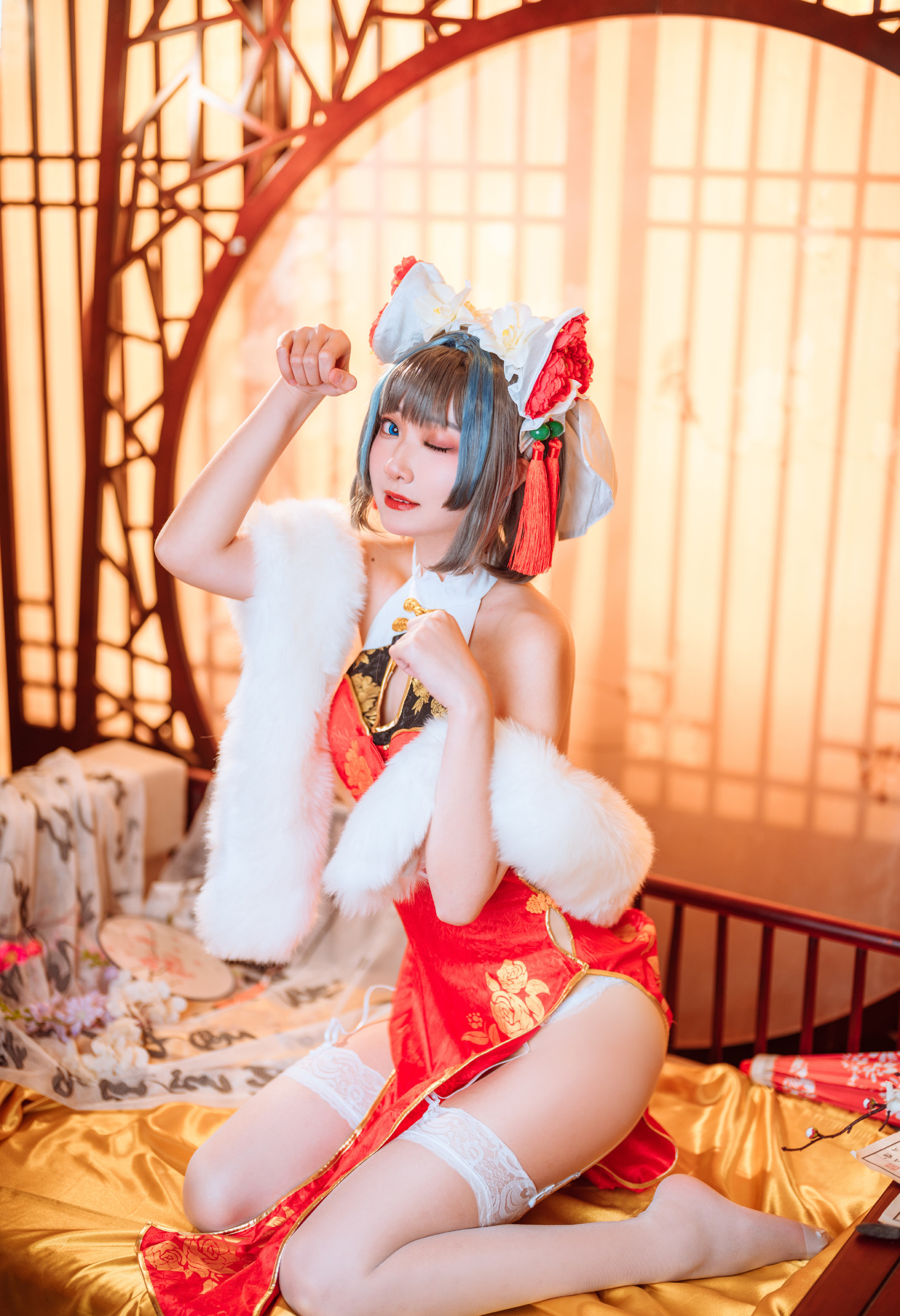 艾瑞碧蓝航线柴郡旗袍cosplay6