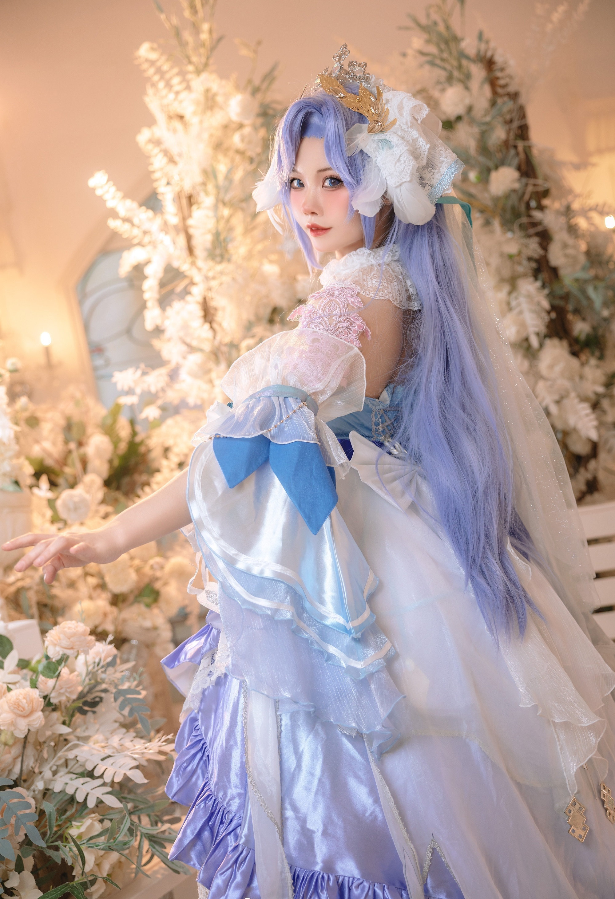 五杀腿毛在微笑大乔520挚爱花嫁皮肤cosplay5