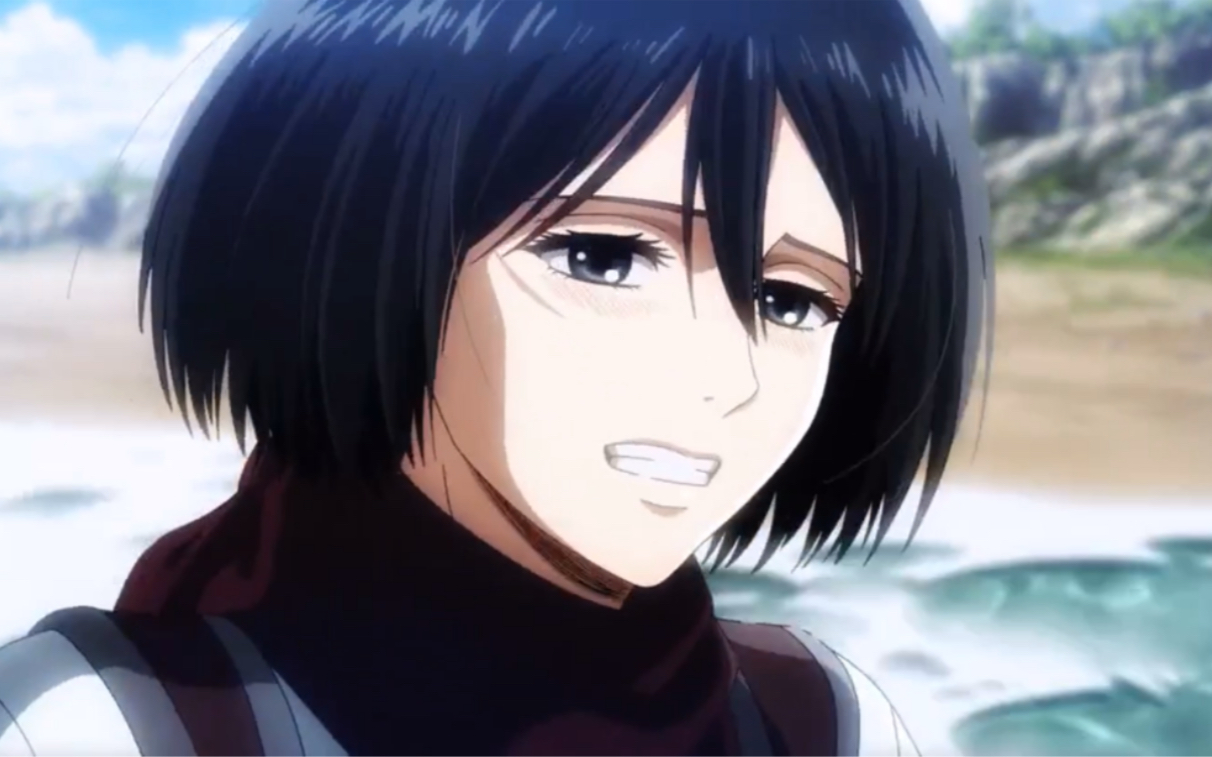 兵长和三笠第一次看见大海,兵长说海螺有毒,三笠表情好萌呀_哔哩哔哩