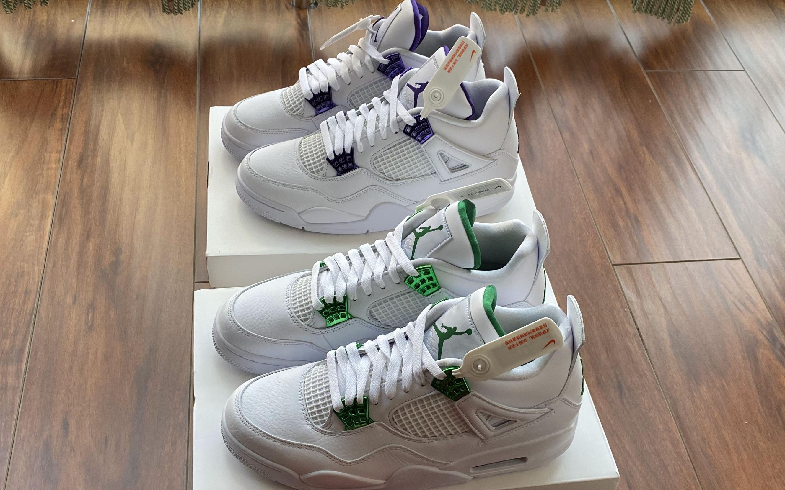 nikeairjordan4retro白紫白綠男女款開箱沿襲aj4經典外觀與版型的不火