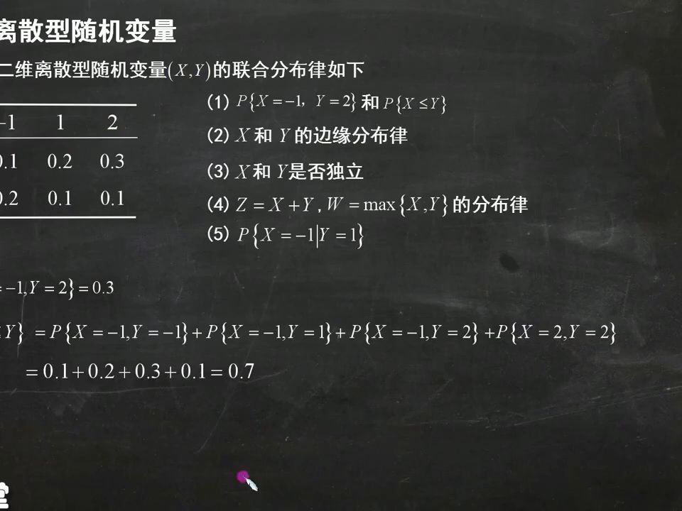 [图]《概率论与数理统计》_ 4小时 _ 课时05 二维离散型随机变量