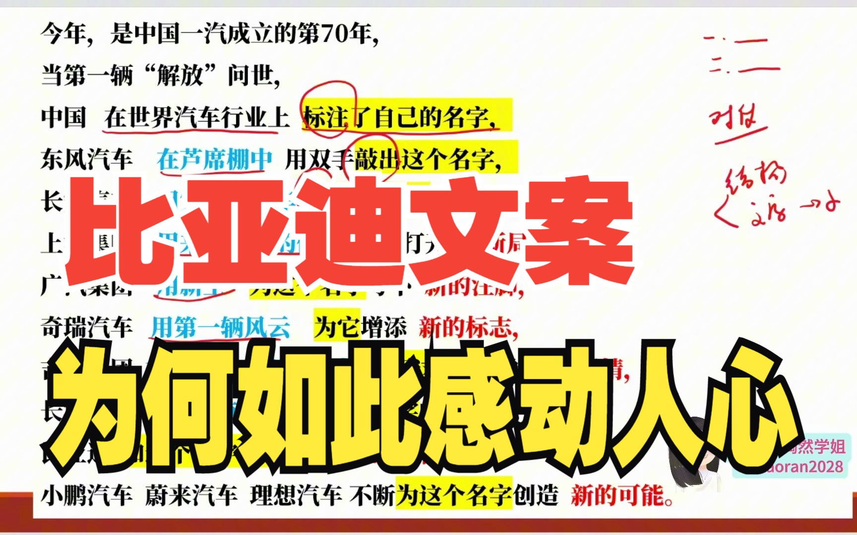 【公文写作】逐句解析震撼人心的比亚迪文案脚本,值得借鉴的演讲稿宣讲稿撰写思路哔哩哔哩bilibili