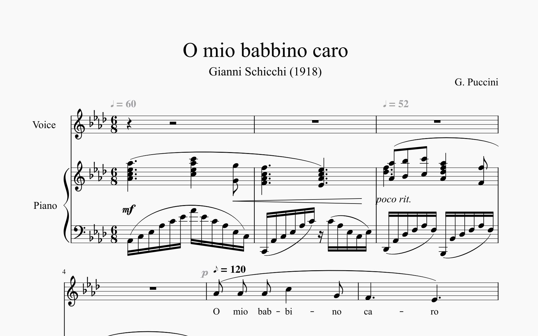 [图]o mio babbino caro 啊！我亲爱的爸爸（PIANO&FLUTE）