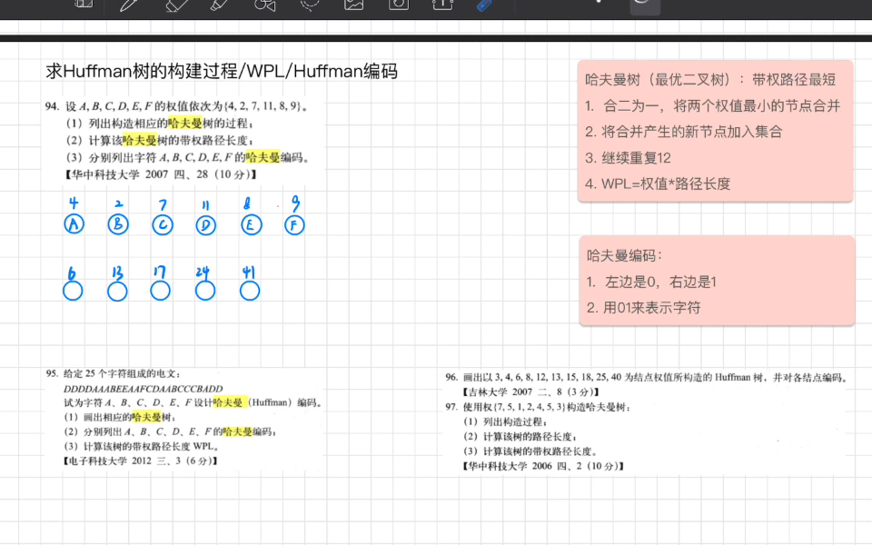 数据结构1800题型构建哈夫曼树/求带权路径长度/哈夫曼编码哔哩哔哩bilibili