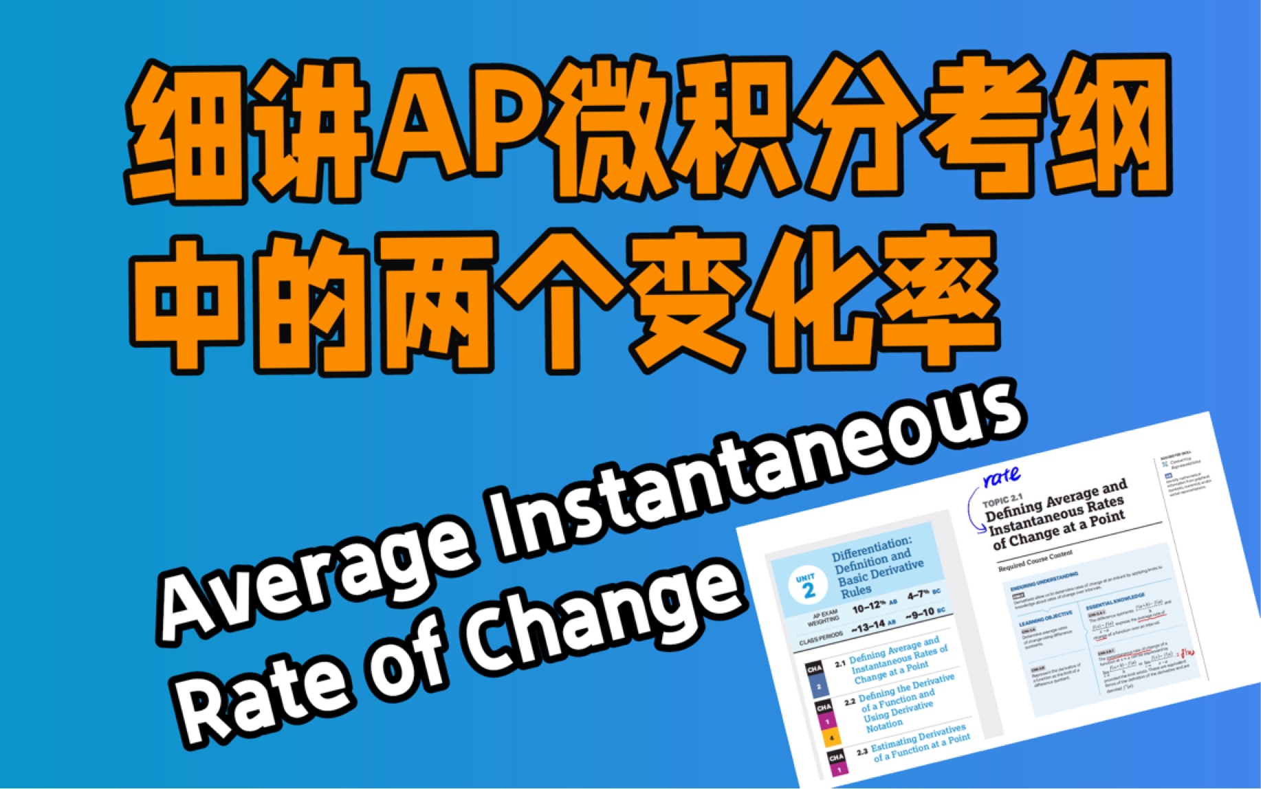 [图]【AP微积分】细讲平均变化率与瞬时变化率 rate of change