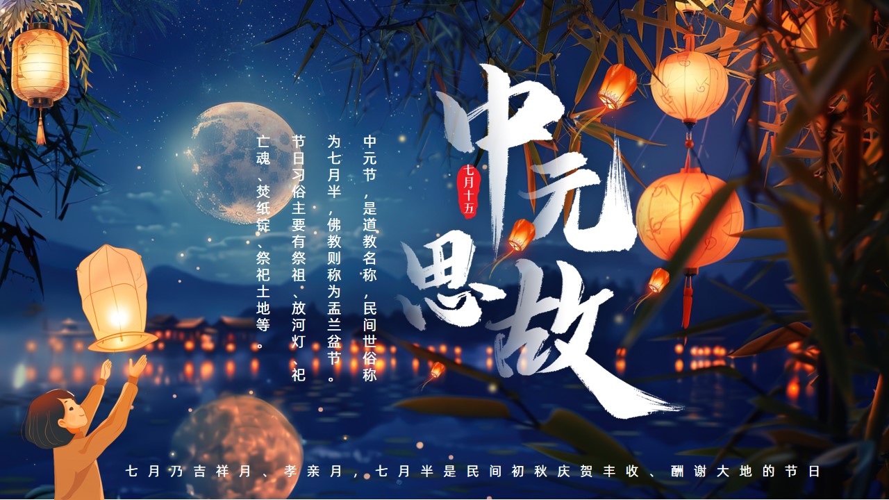 中国风传统节日中元节介绍ppt模板