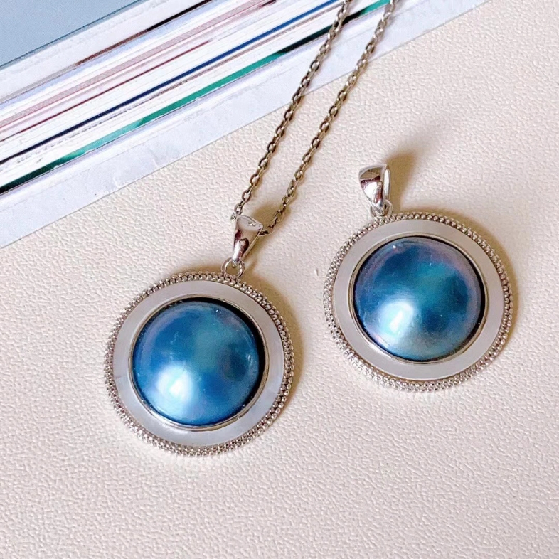 s925镶嵌,厚金不褪色,汇入星光的一枚78天然海水马贝 炫彩星空蓝