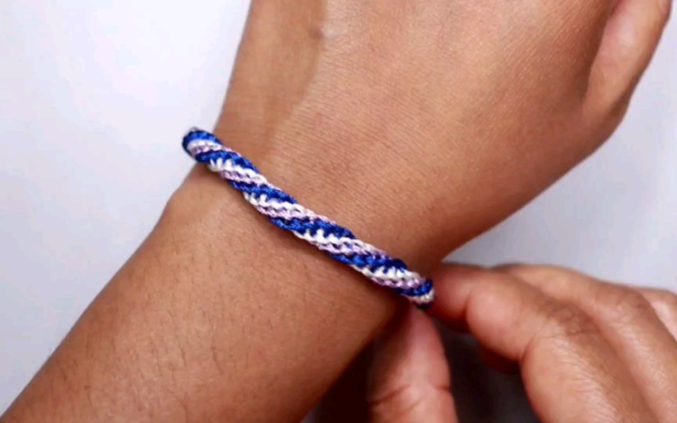 【手工编绳教程】编绳,双色编制,简约螺纹花dna手链,详细教程.