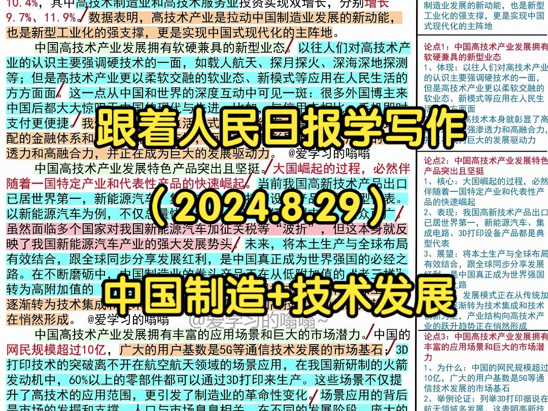 𐟎覊€术向高攀登 产业向新而行,人民日报是这么写的𐟑𐟑|人民日报每日精读|申论80+积累|写作素材积累|国考|省考|事业编|公考|时政热点哔哩哔哩...