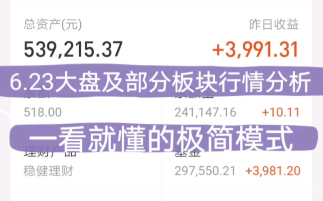 6.23昨日基金收益3900元,行情分析,一看就懂的极简模式哔哩哔哩bilibili