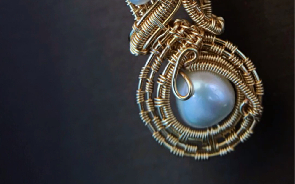 金属绕线珍珠吊坠纯手工制作