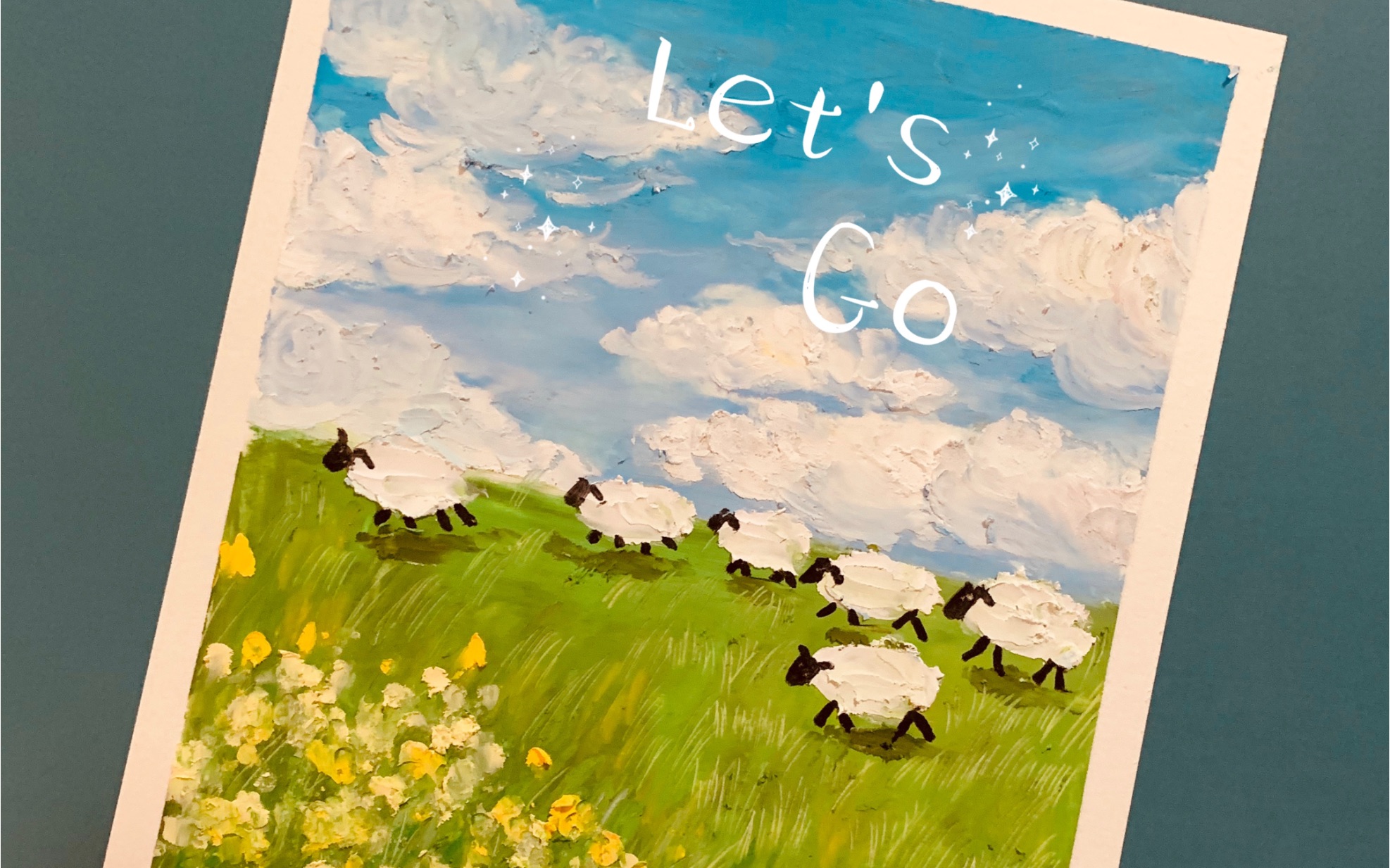 油画棒蓝天白云青青草地有一群可爱奔跑的小羊视频讲解教程来咯