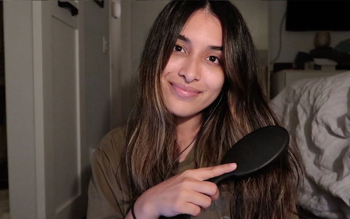 jazzy梳头发的声音晚间的护肤步骤