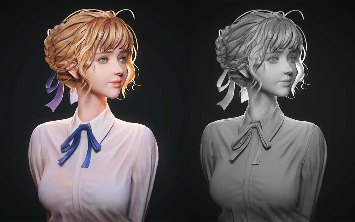 【zbrush md衣服制作】jk制服学姐全身模型雕刻零基础讲解,服装布料