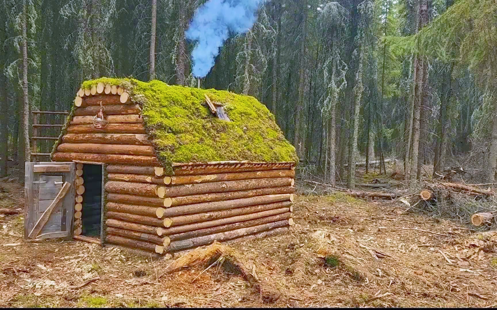 荒山野岭的树随便砍,盖栋结实的纯原木小屋,不带媳妇自己住真爽哔哩哔哩bilibili