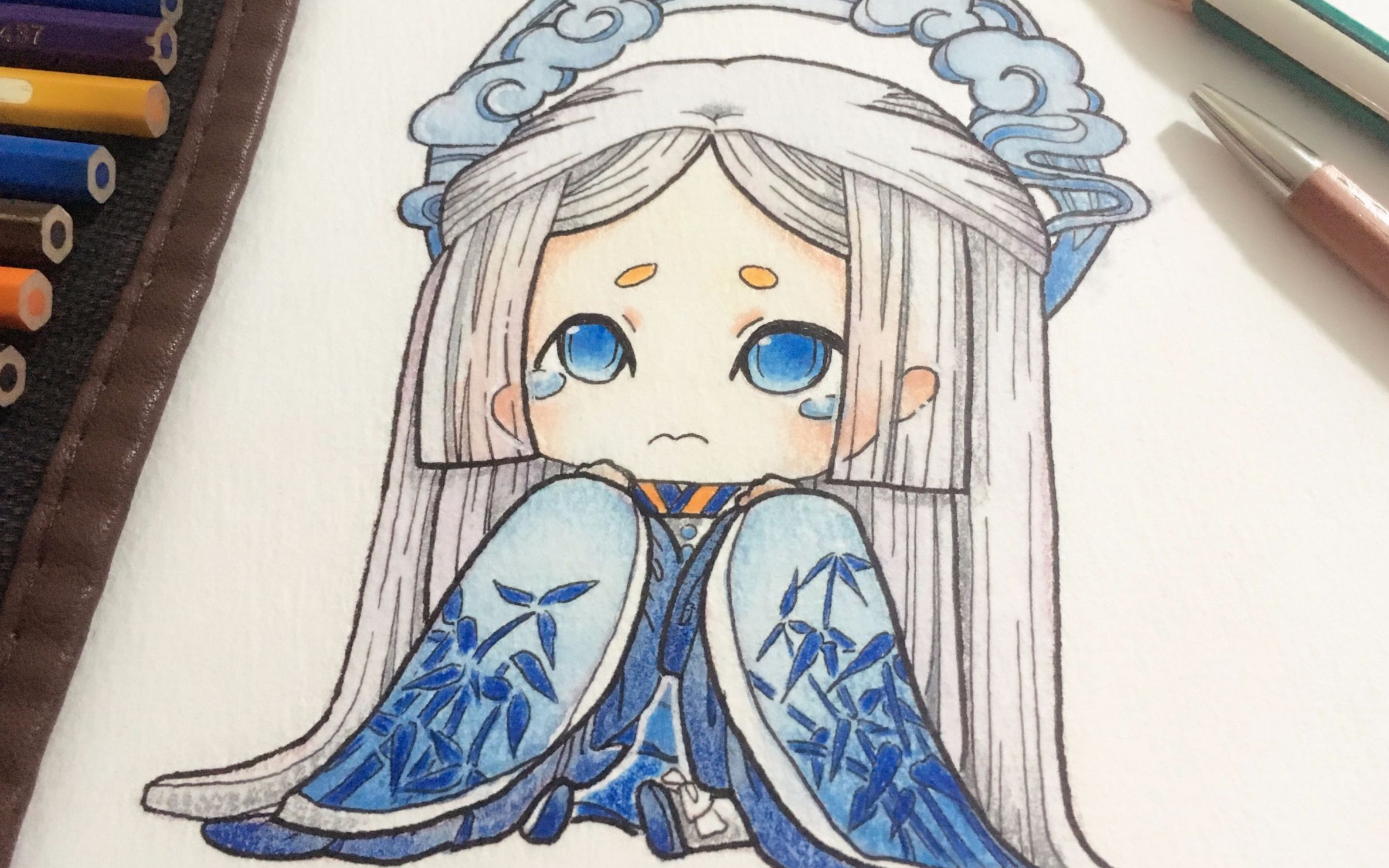 【手绘】阴阳师辉夜姬(水彩,彩铅)_哔哩哔哩_bilibili