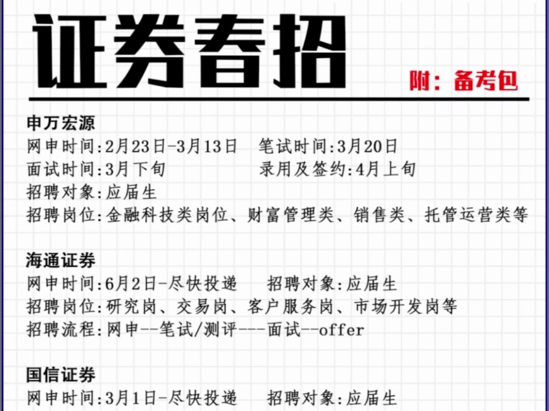 2月,大批证券行业春招时间进度!!大规模开启了!国央企招聘I春招来袭I毕业生就业I24届哔哩哔哩bilibili