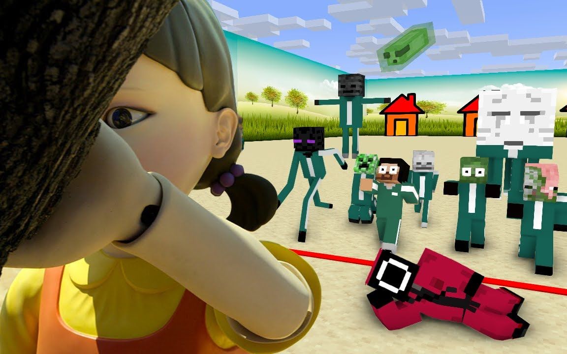 mc动画怪物学校him与学生挑战木头人游戏