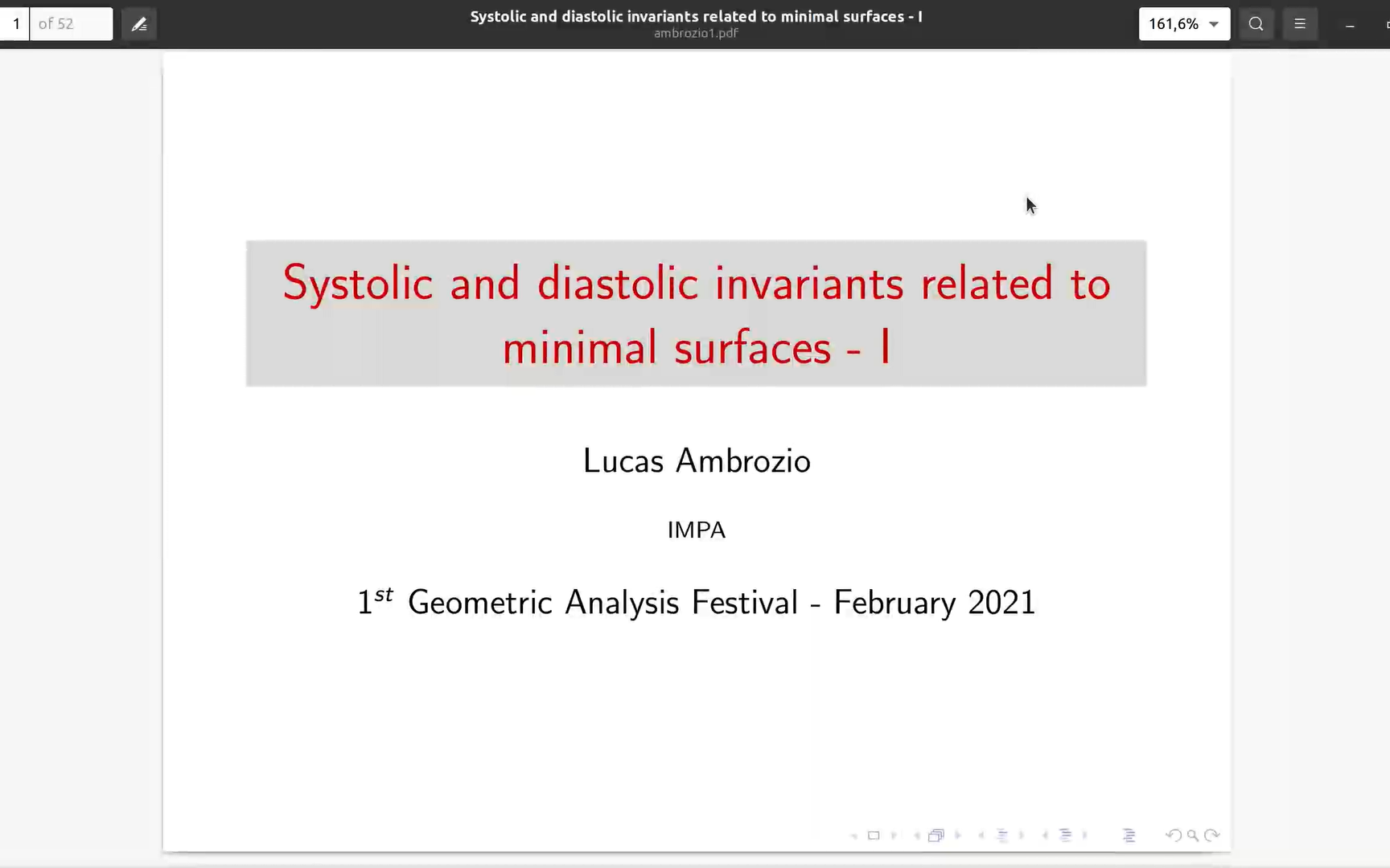 Lucas Ambrozio:与极小曲面相关的Systolic & diastolic invariants哔哩哔哩bilibili