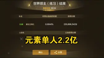 〖DNF手游〗世界BOSS元素单人2.2亿（武器升级后）