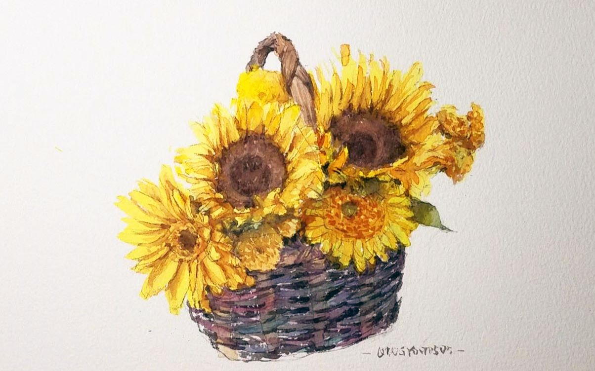 【水彩花卉】随手涂一篮向日葵 偷懒摸鱼