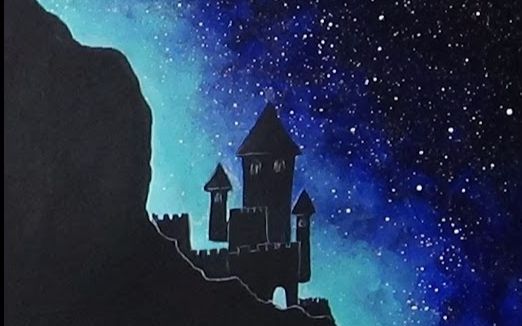 『天文/绘画·搬运』教你如何用丙烯颜料绘出一幅简单的星空剪影画