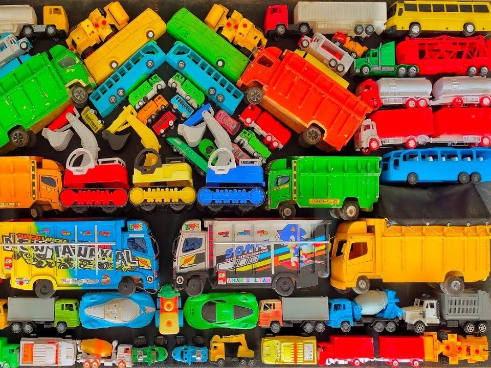 儿童益智玩具:环卫车,压路机,公交车,吉普车,挖掘机!