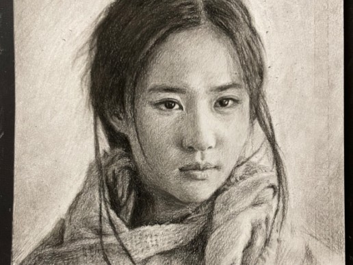 刘亦菲素描全过程,康颂素描纸 欧丝丹炭笔