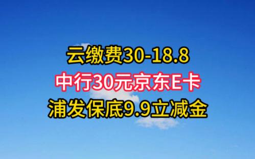 云缴费3018.8元,中行30元京东E卡,浦发保底9.9元微信立减金.哔哩哔哩bilibili