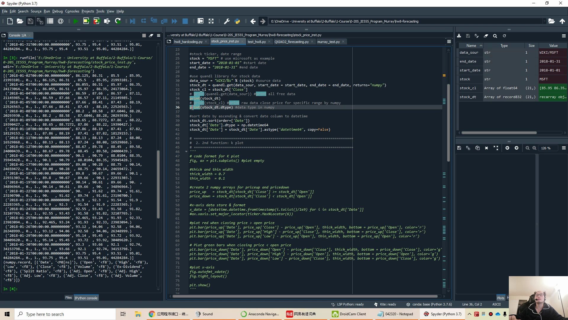 [Python教学]通过API调用美股大数据库,绘制K线图,建立数学模型(线性回归模型和二次指数平滑模型)哔哩哔哩bilibili