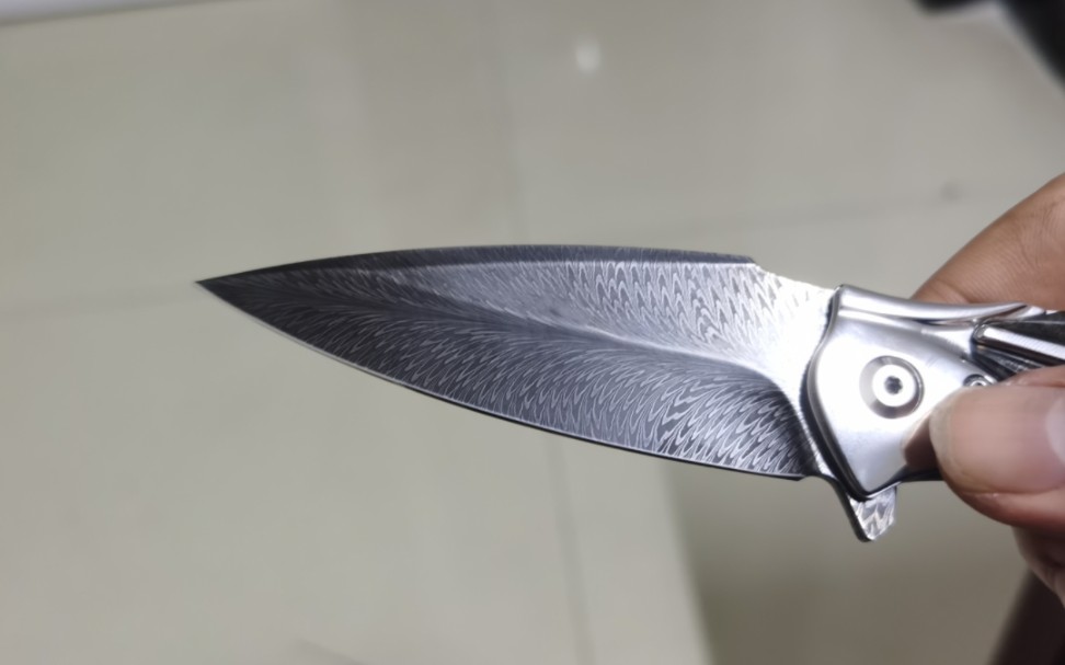 入手羽毛纹大马士革折刀