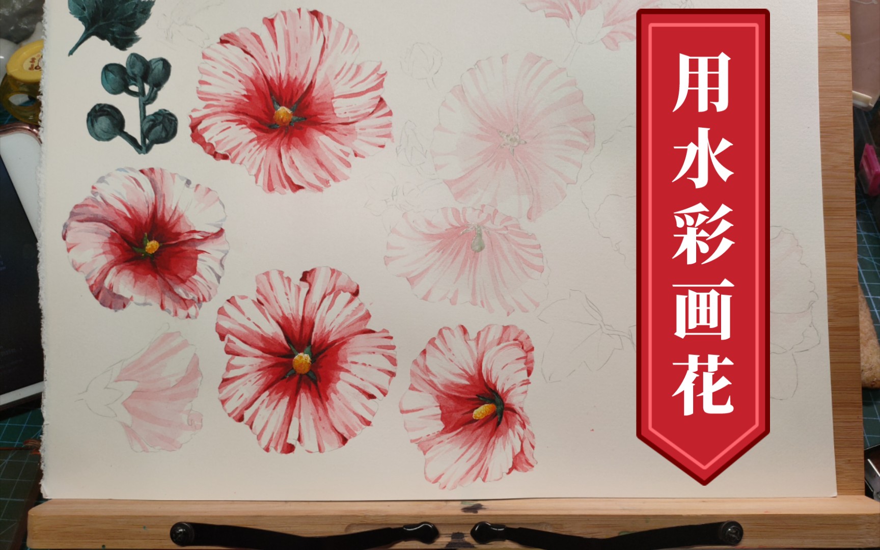 水彩花卉(蜀葵花的形状,颜色是自己胡编的)