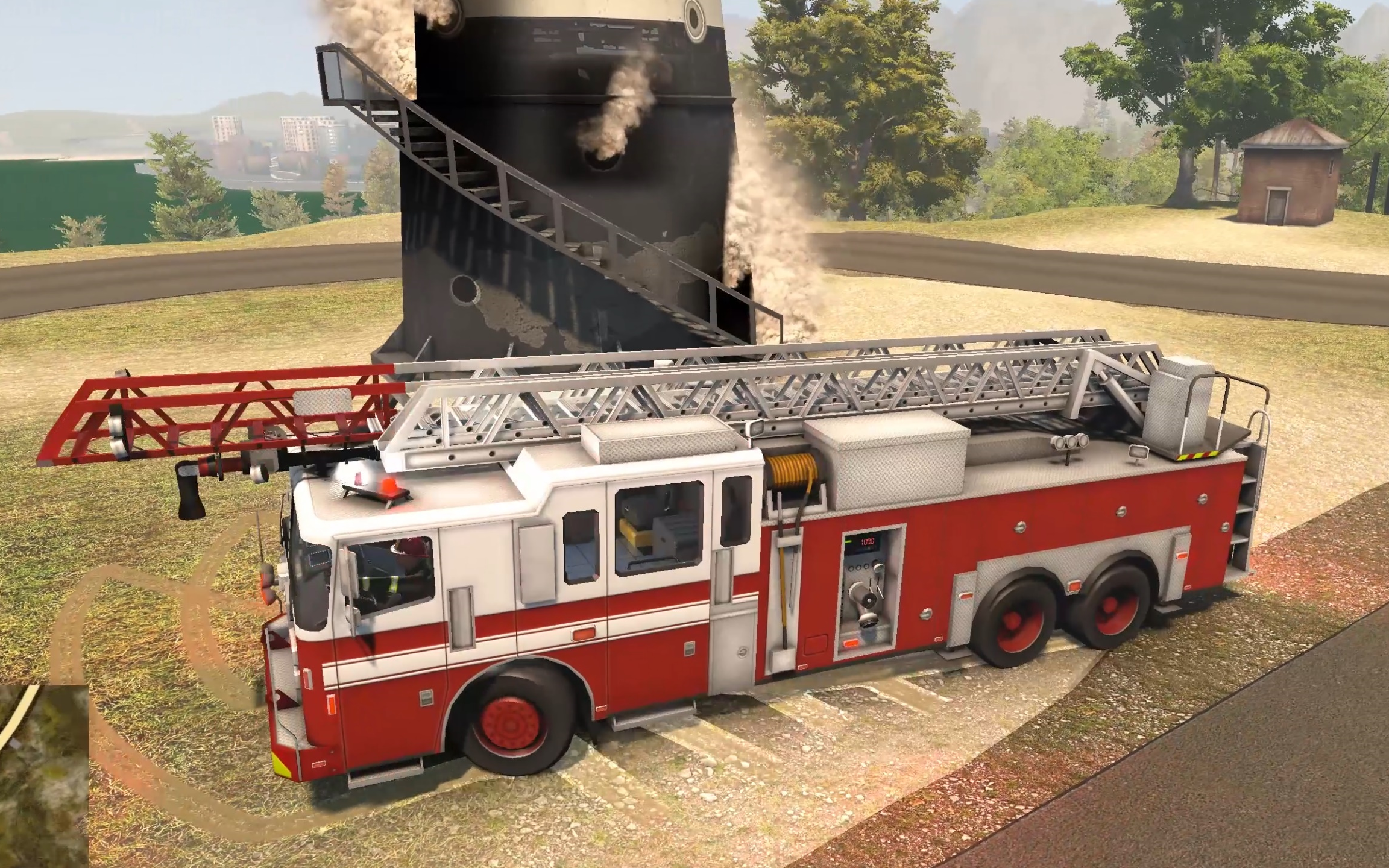 消防模拟:灯塔着火紧急出动云梯消防车