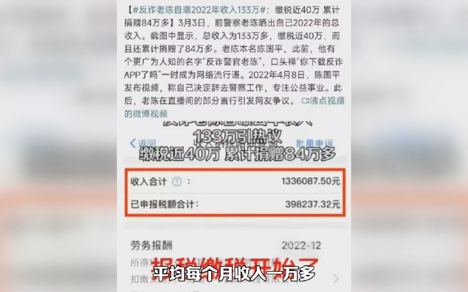 反诈老陈:当网红一年赚了133万,纳税40万,还捐赠出去了80多万哔哩哔哩bilibili